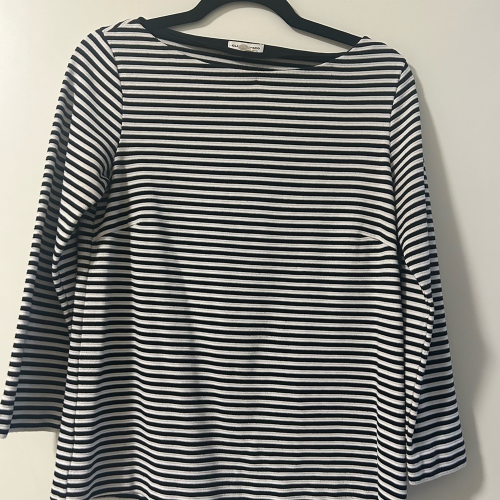 Club Monaco Black and White Striped Long Sleeve Top
